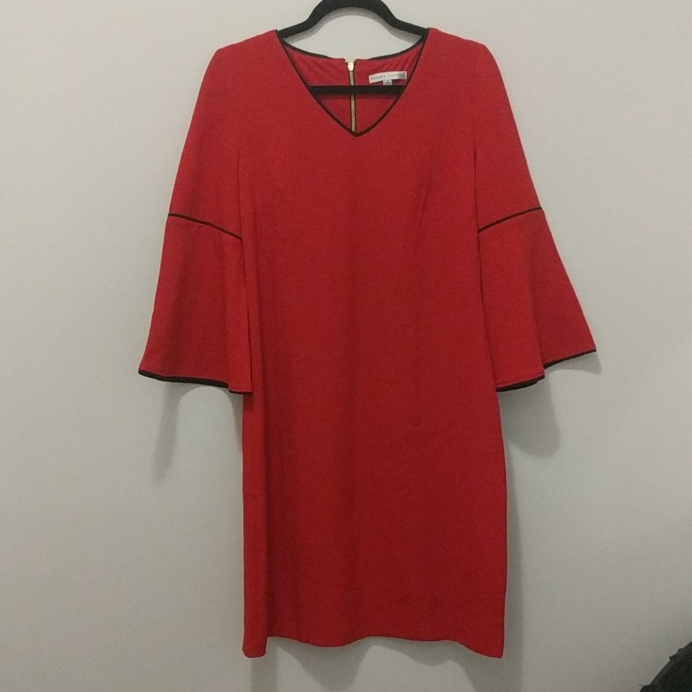 red bell sleeved dress